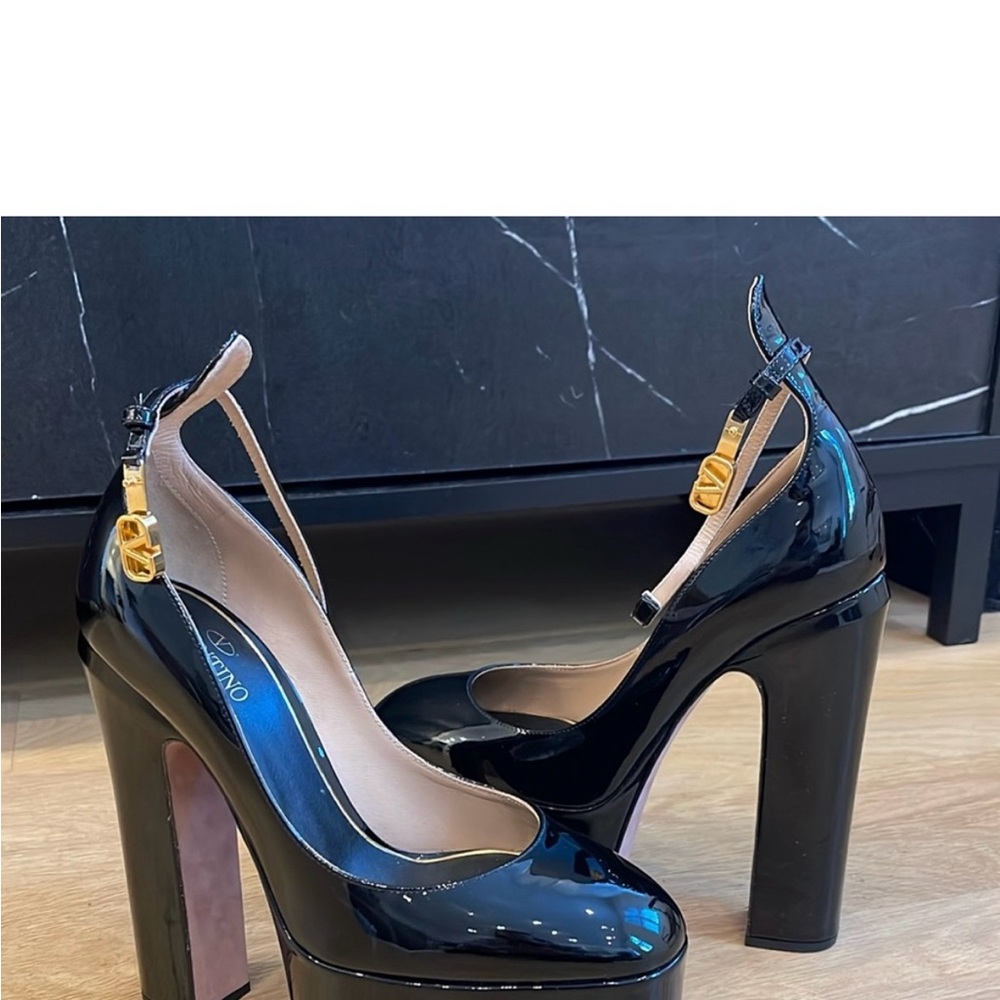 Valentino Black Heels with Chunky Heel and Ankle Strap